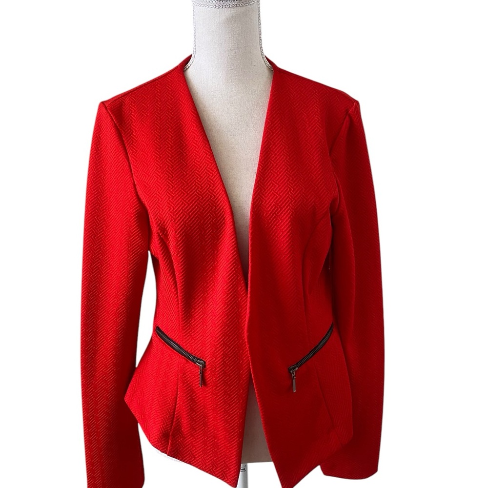 Stoosh Vibrant Red Blazer with Zipper Accents